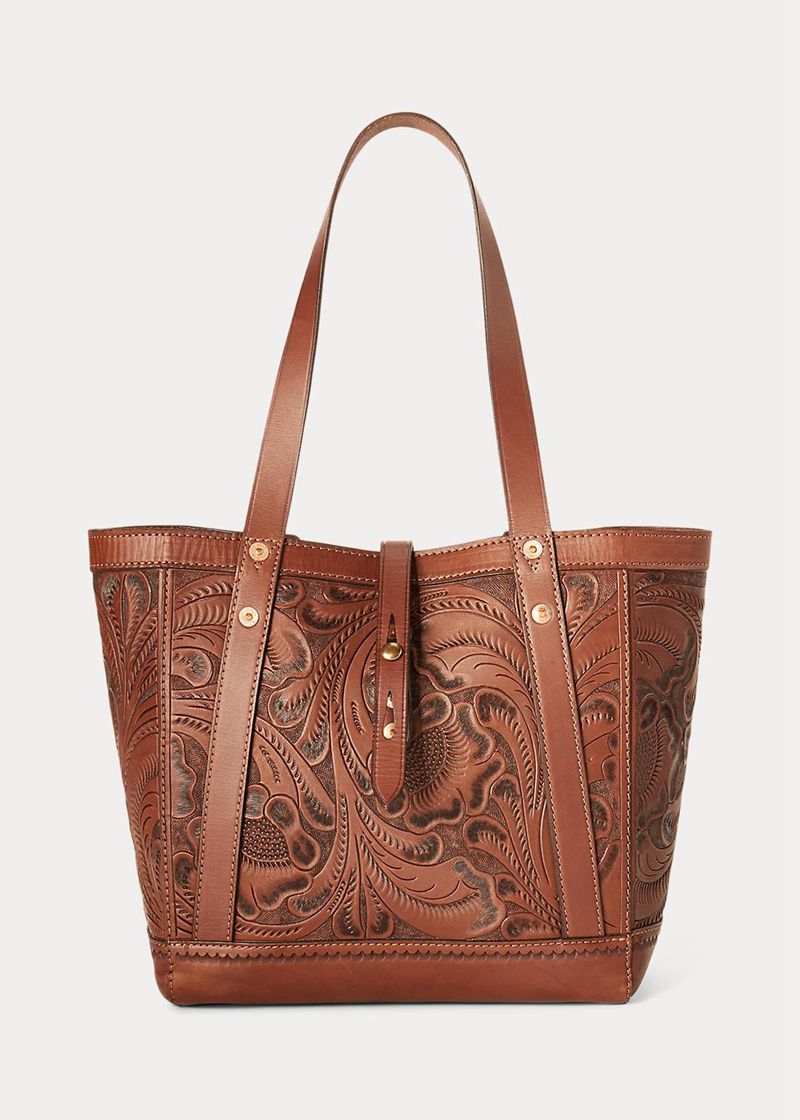 Bolso RRL Hombre Hand-Tooled Cuero Tote Chile Marrones GTDSH-3624